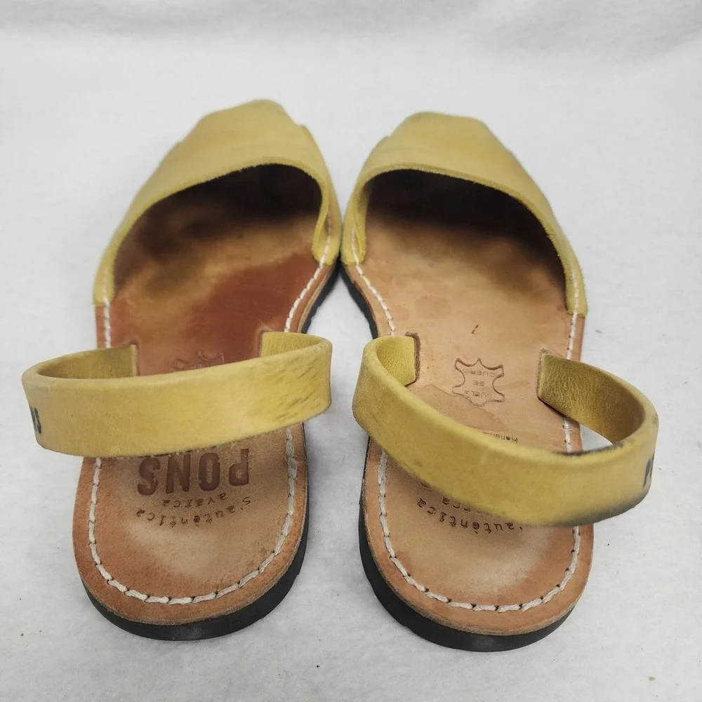Pons Avarca Menorca Womens US 7 Sandals Yellow Leather Casual Slingback Flats